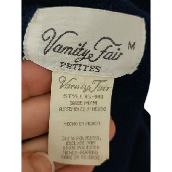 Vintage 70s Vanity Fair Zip Velour House Coat Robe Womens Size M Navy Blue - Picture 9 of 10